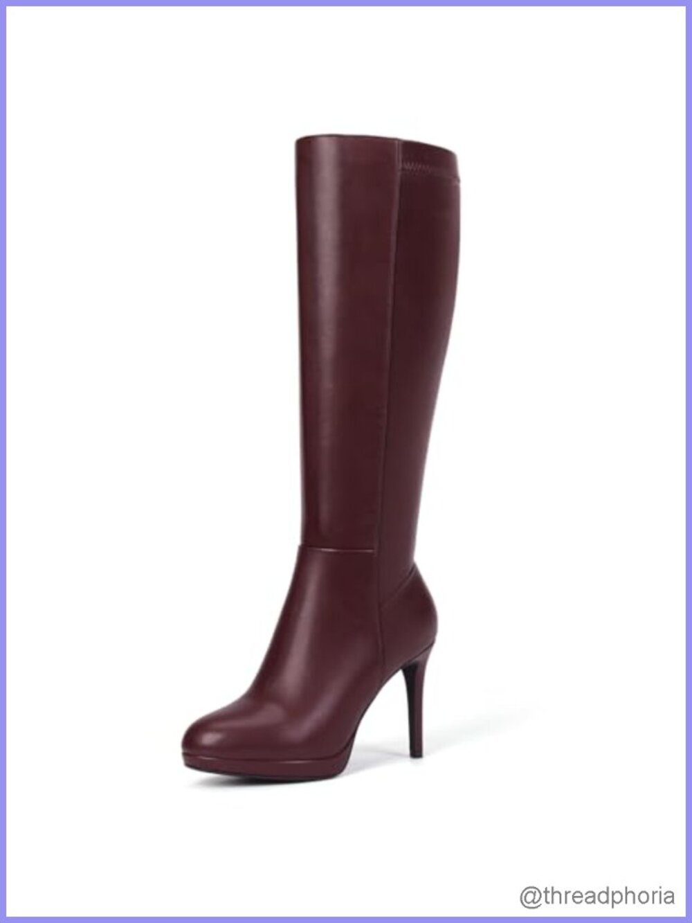Knee High Stiletto Platform Boots Pointed Toe Side Zipper Faux Leather